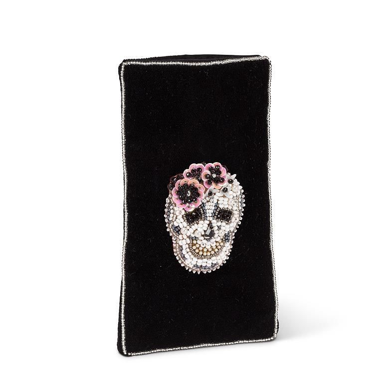 Beaded Velvet Eyeglass Case Embroidered Skull