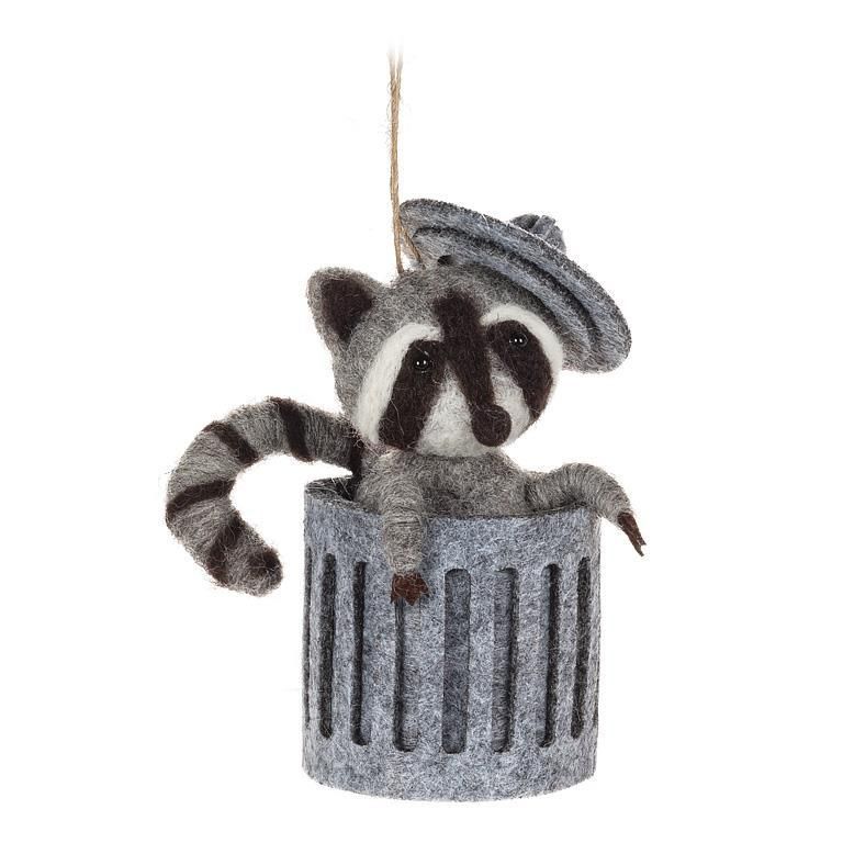 Felt Ornament Raccoon in Trash Can
