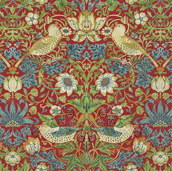 Paper Cocktail Napkin Strawberry Thief Red