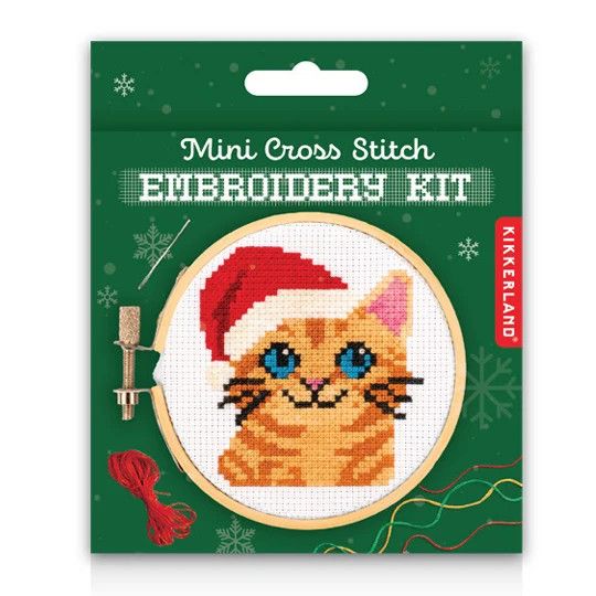 Mini Cross Stitch Embroidery Kit Santa Cat