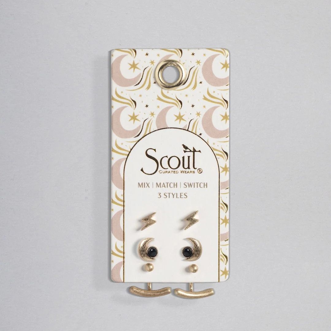 Studio Trio Ear Jacket Set Moon/Black Spinel/Gold