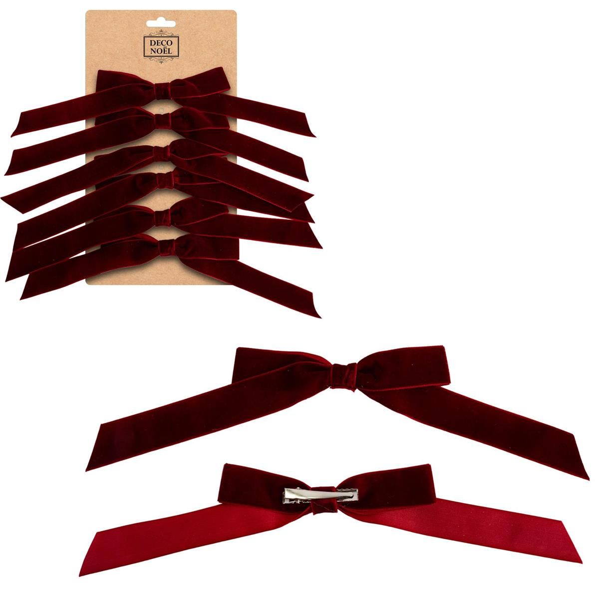 1" Clip-on Velvet Bow Burgundy 6pk