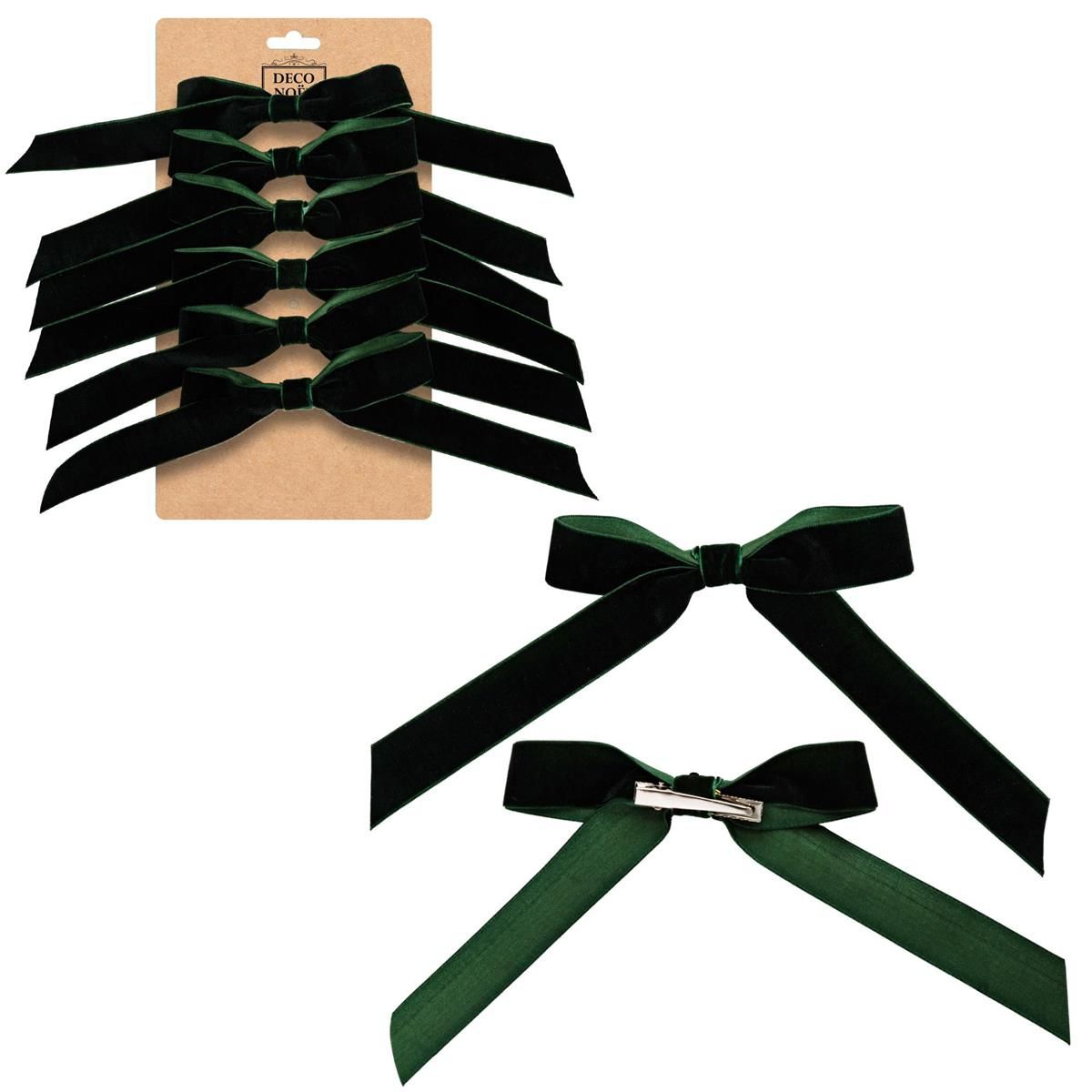 1" Clip-on Velvet Bow Green 6pk
