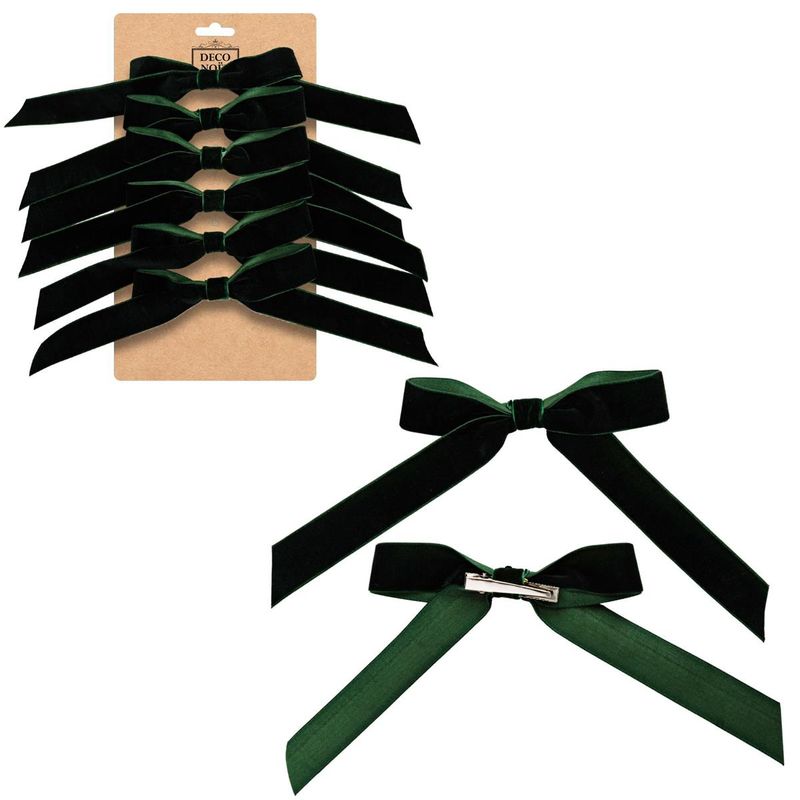1" Clip-on Velvet Bow Green 6pk