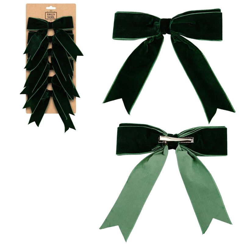 1.5" Clip-on Velvet Bow Green 6pk