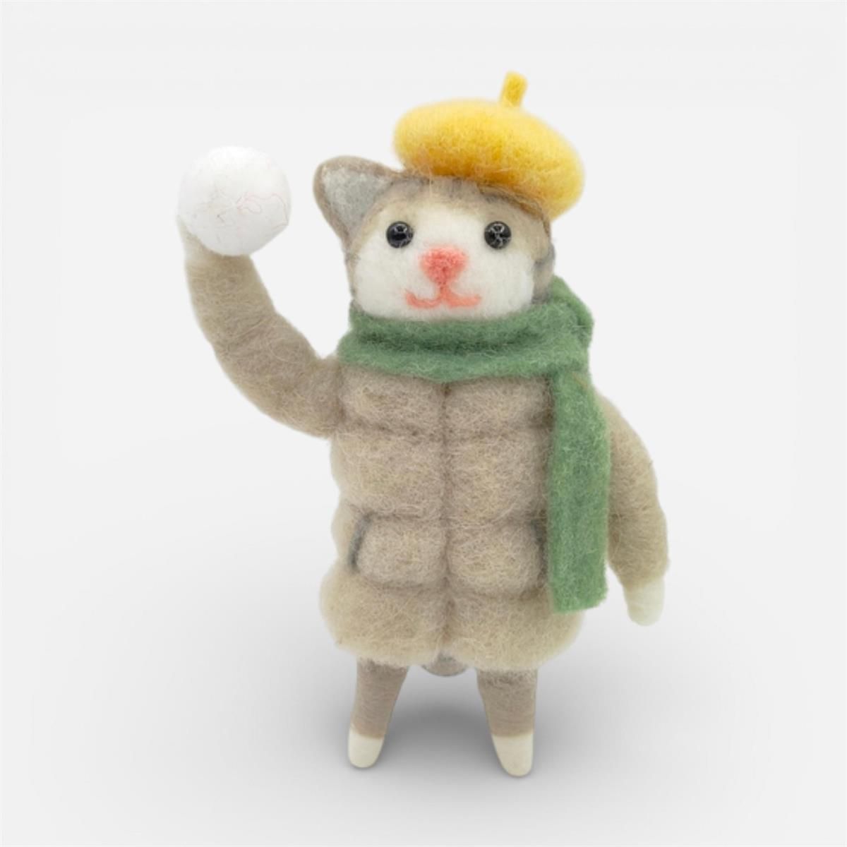 Cat Holding Snowball in Puffy Coat