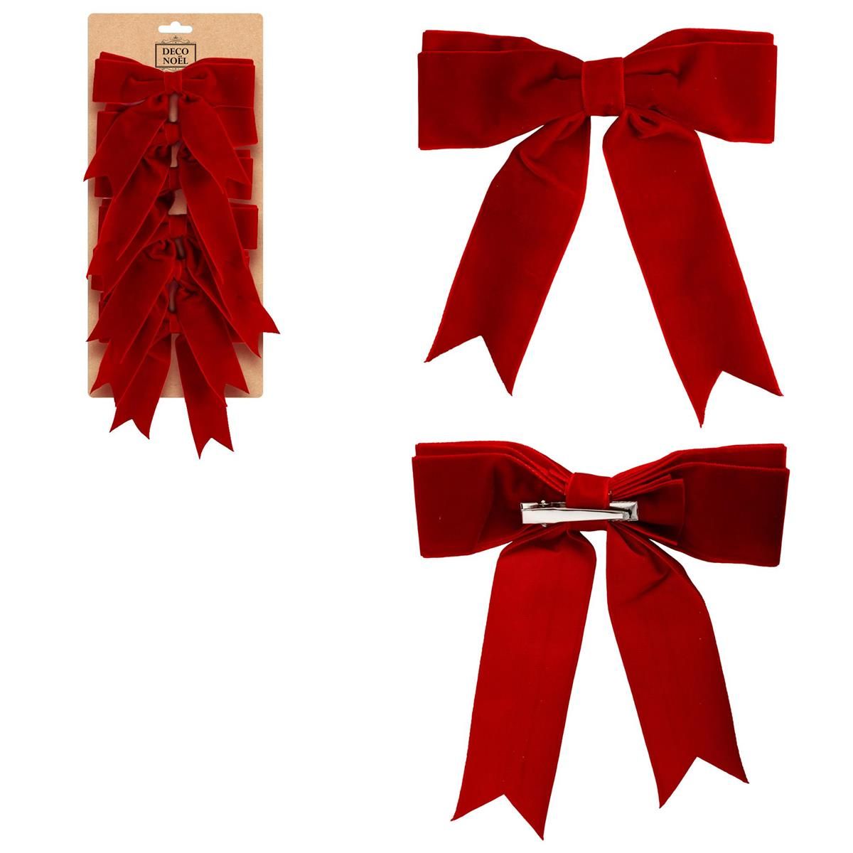1.5" Clip-on Velvet Bow Red 6pk