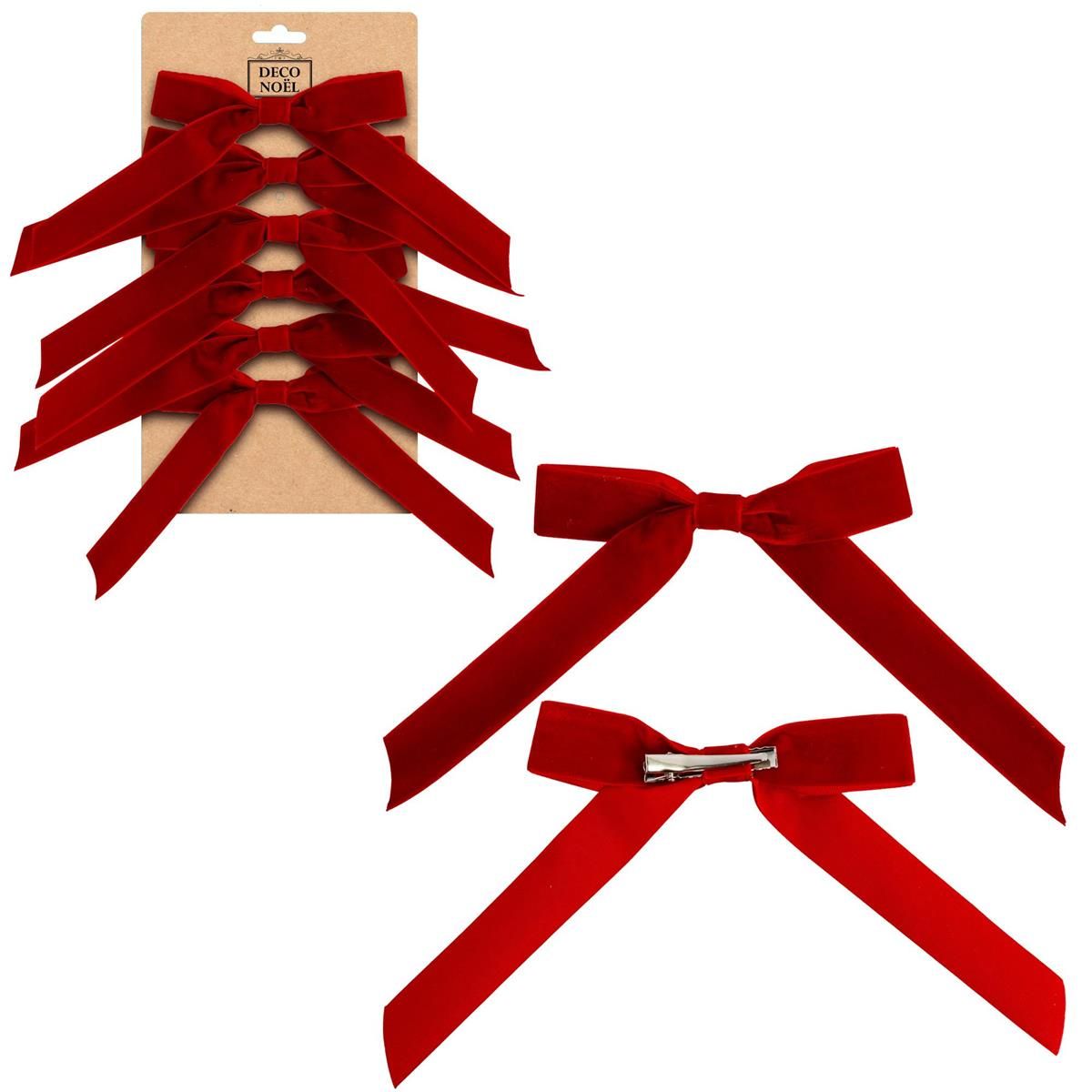 1" Clip-on Velvet Bow Red 6pk