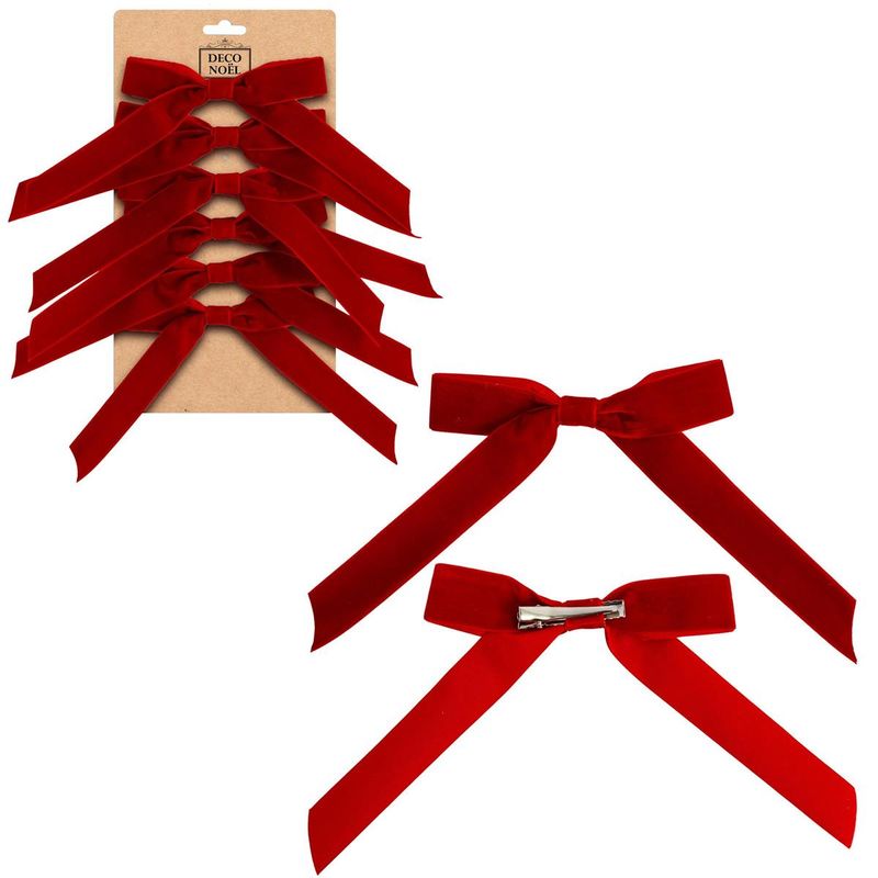 1" Clip-on Velvet Bow Red 6pk