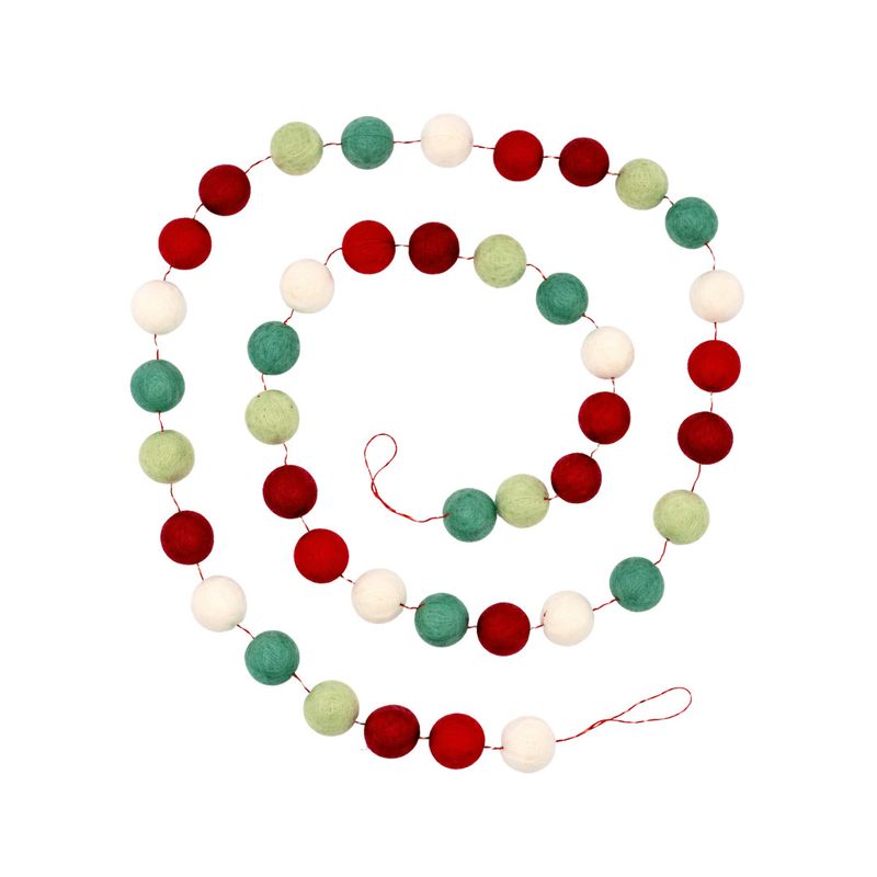 Garland Felt Ball Red, Cream and Green