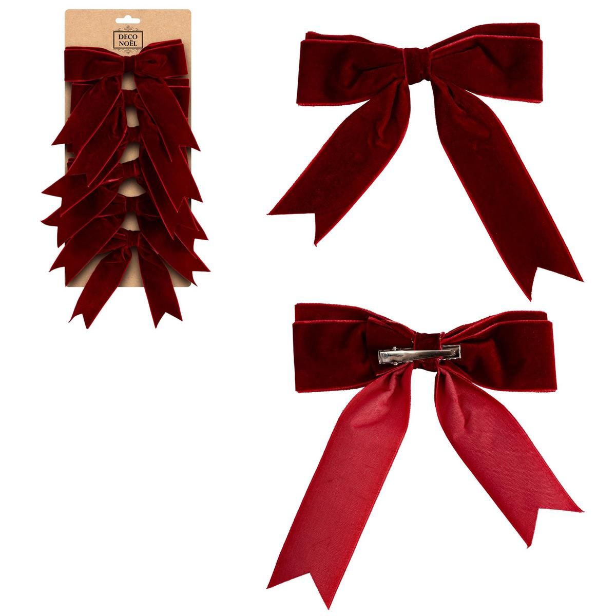 1.5" Clip-on Velvet Bow Burgundy 6pk