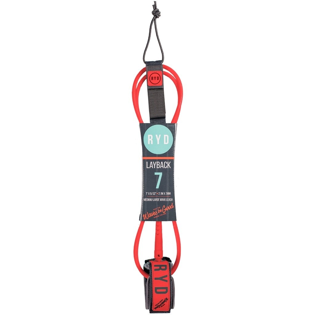 RYD 7&#39; Layback 7mm Leash, Size: 7&#39;, Thickness: 7mm, Colour: Coral/Grey