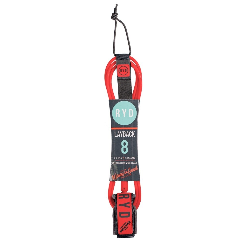 RYD 8&#39; Layback 7mm Leash, Size: 8&#39;, Thickness: 7mm, Colour: Coral/Grey
