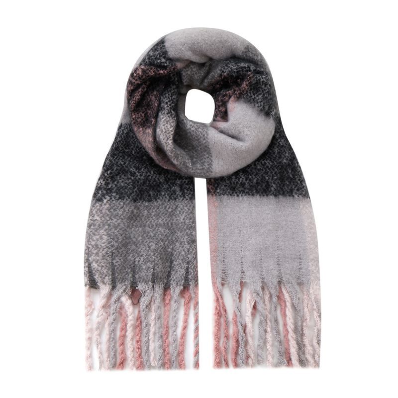 SCARF OVER/SIZED COLOUR BLOCK PINK &amp;  GREY