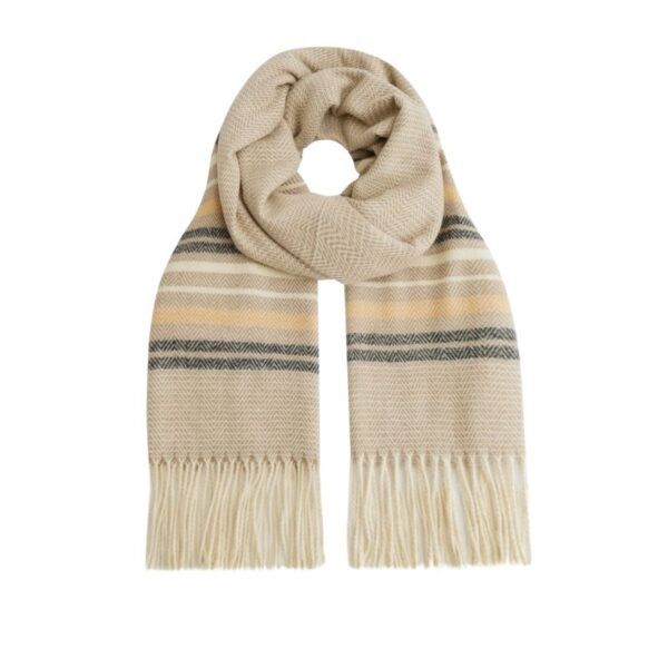 SCARF PASHMINA BEIGE THIN STRIPE WITH  TASSELS
