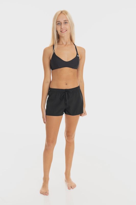 Island Style Ladies Elasticated Boardshorts Plain Black