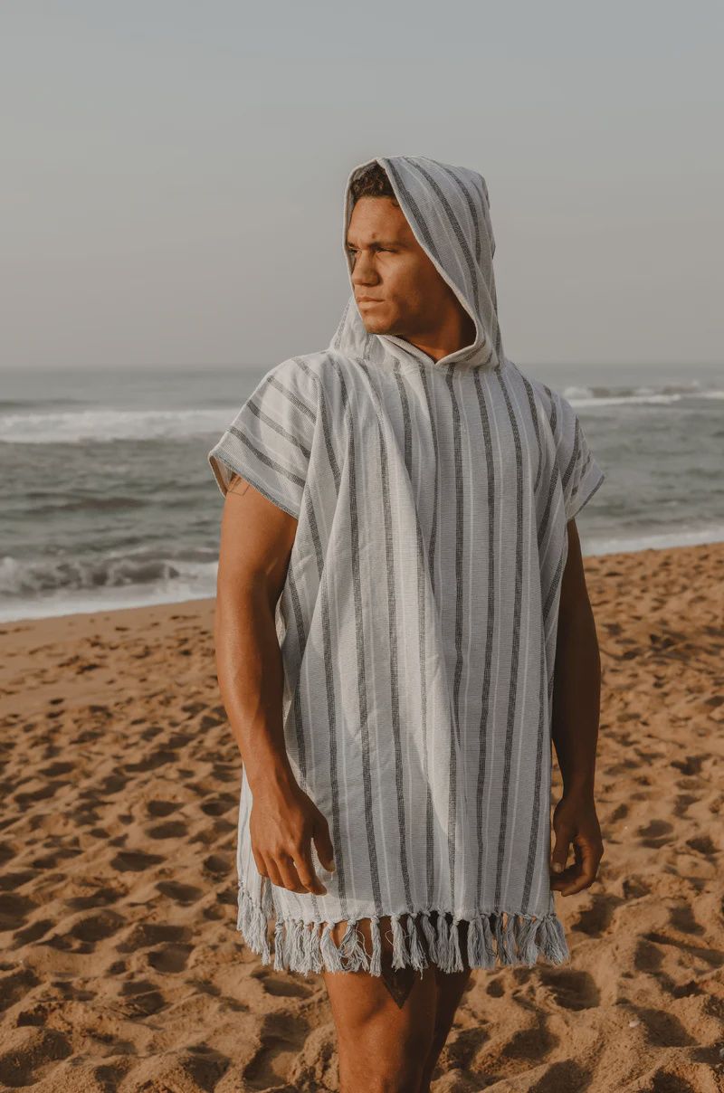 Lizzard Kober Mens Hooded Towel, Colour: Blue Stripe