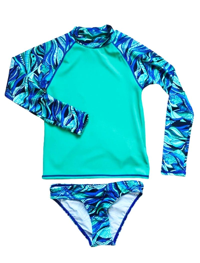 #Meraki Rashie Sets Girls, Colour: Ocean breeze green, Size: 3-4