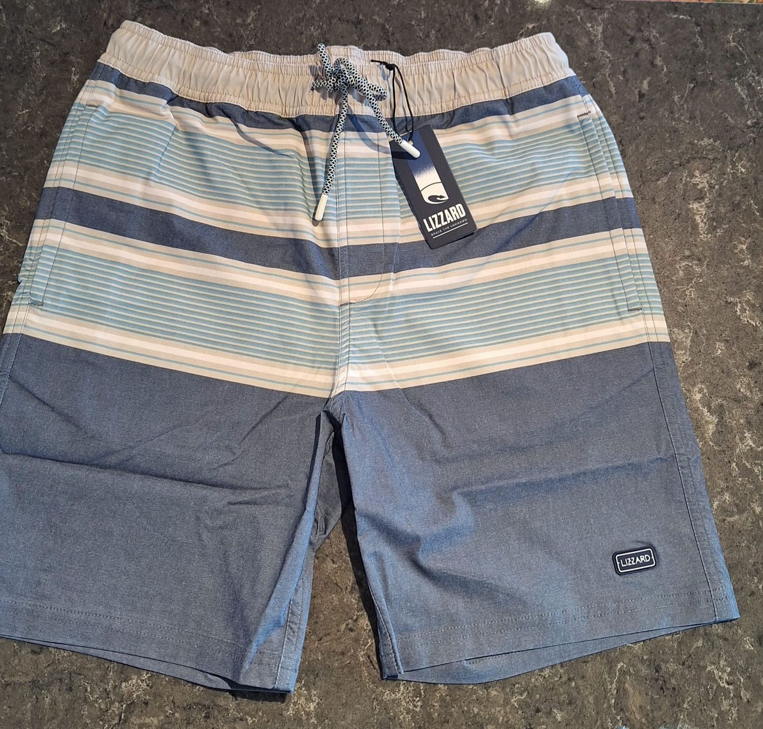 Lizzard Symli - Mens Elasticated Boardie, Colour: Navy Stripe, Size: S