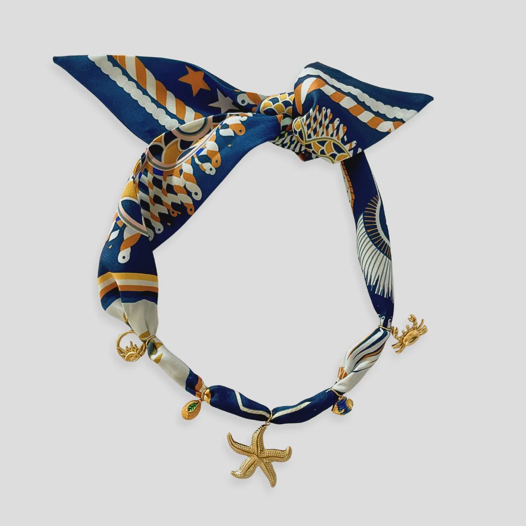 The Blonde Chaos Scarf Necklace, Print: Nautical Necklace 3 charms