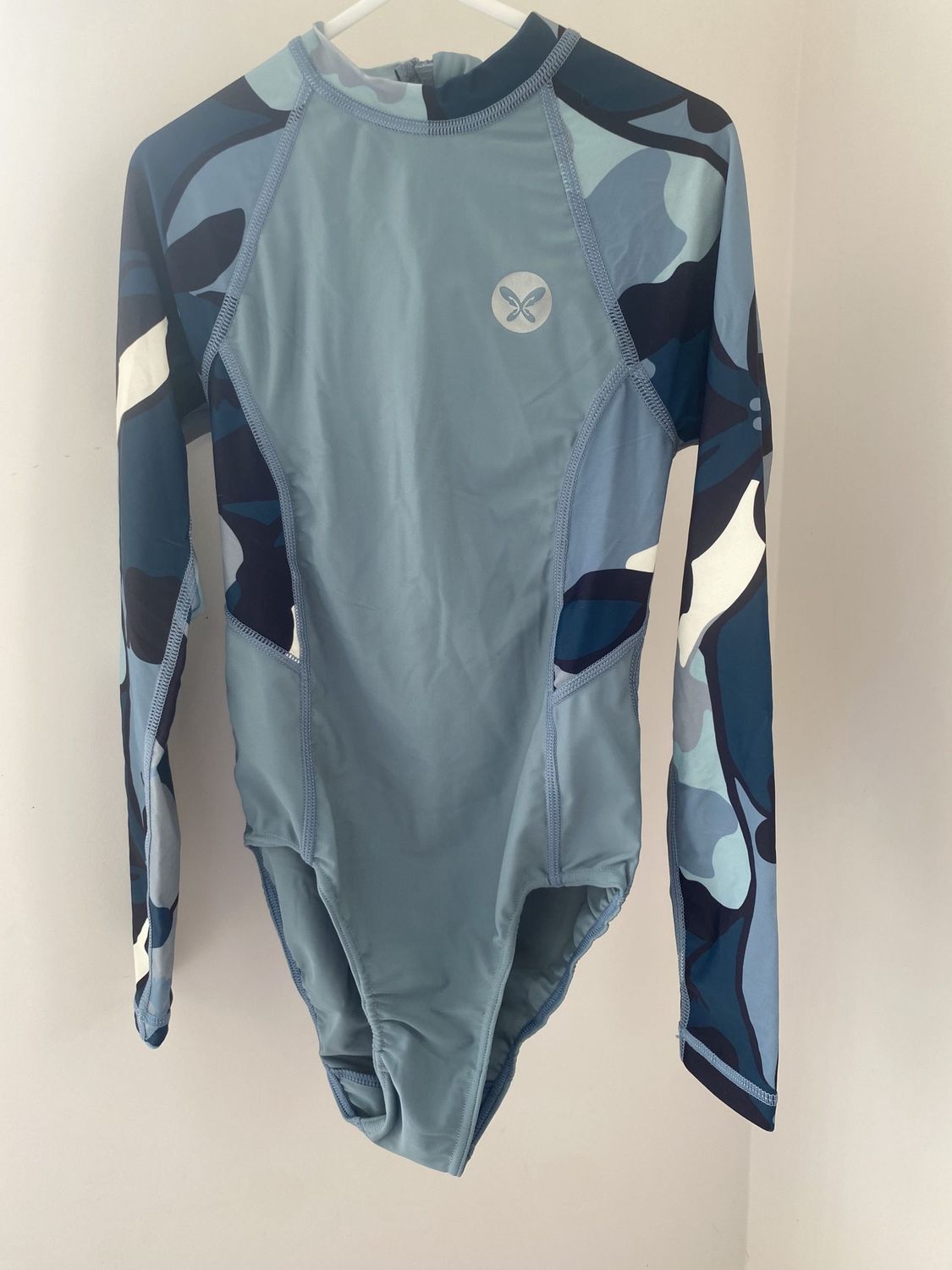 Arorah Teen Girls L/S Swim Suit (Teal Abstract Floral), Size: 6/7