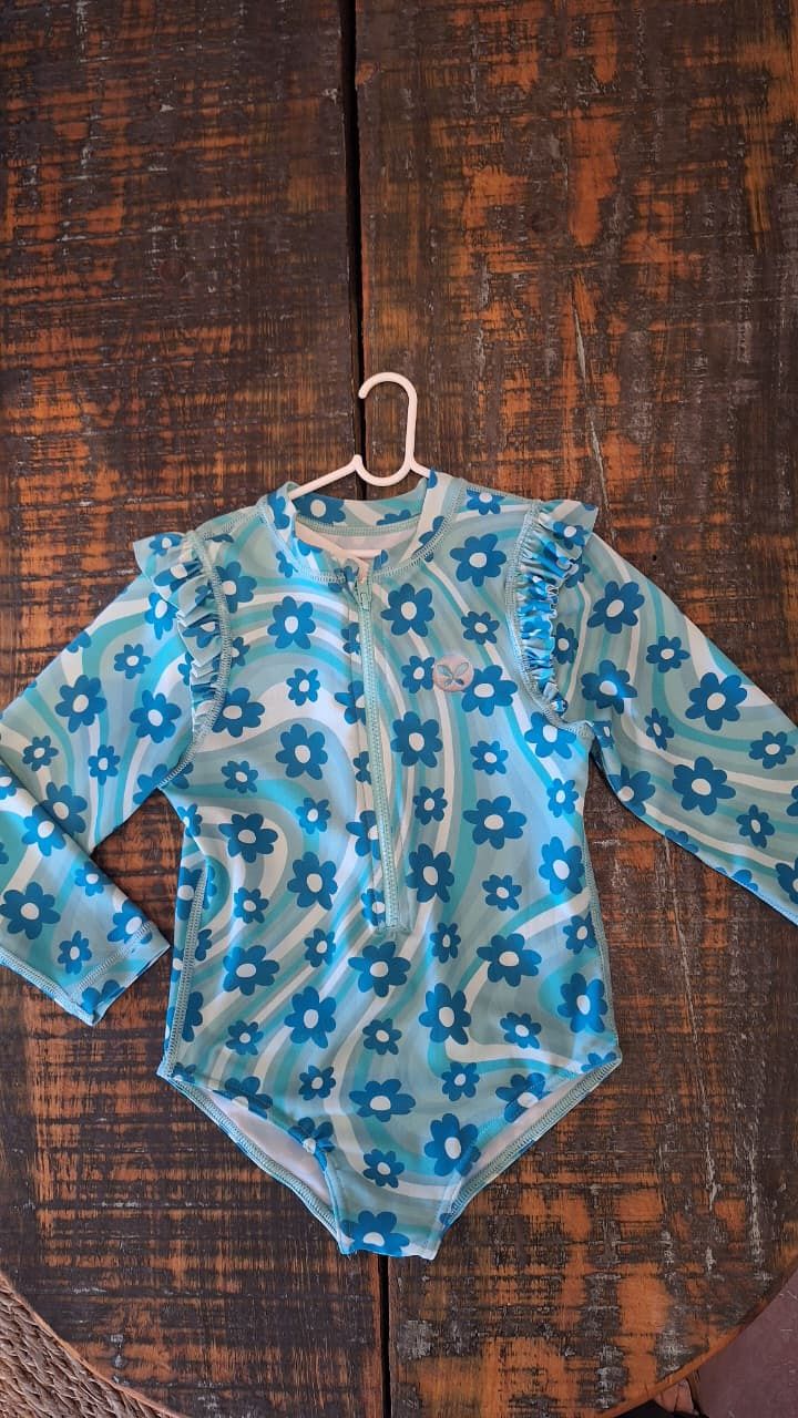 Chelseigh Tot Girls L/S Swimsuit, Colour: Retro Floral, Size: 1/2