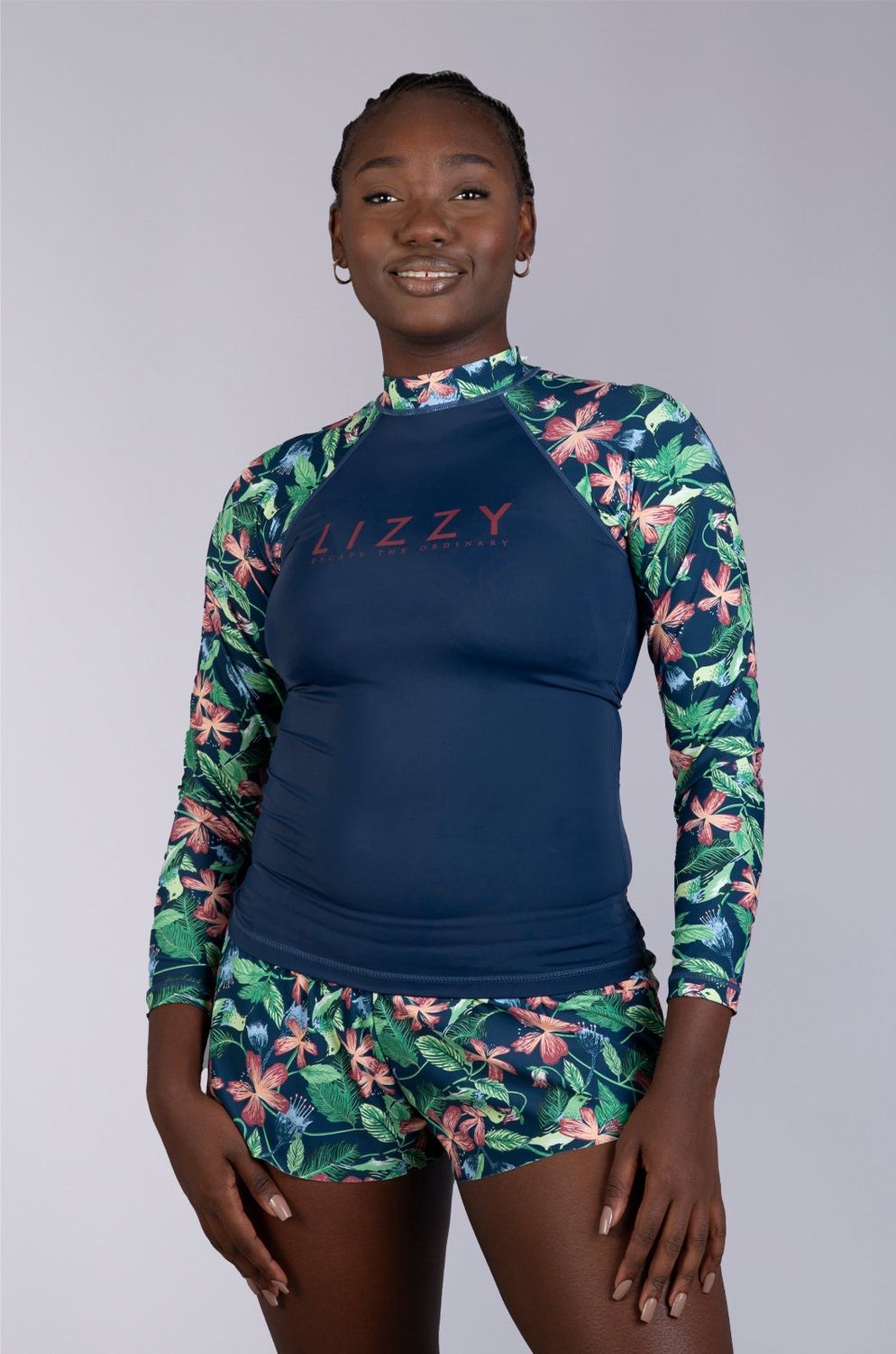 Lizzy : Mysa - Ladies L/S Rashie, Colour: Twilight Floral, Size: XS