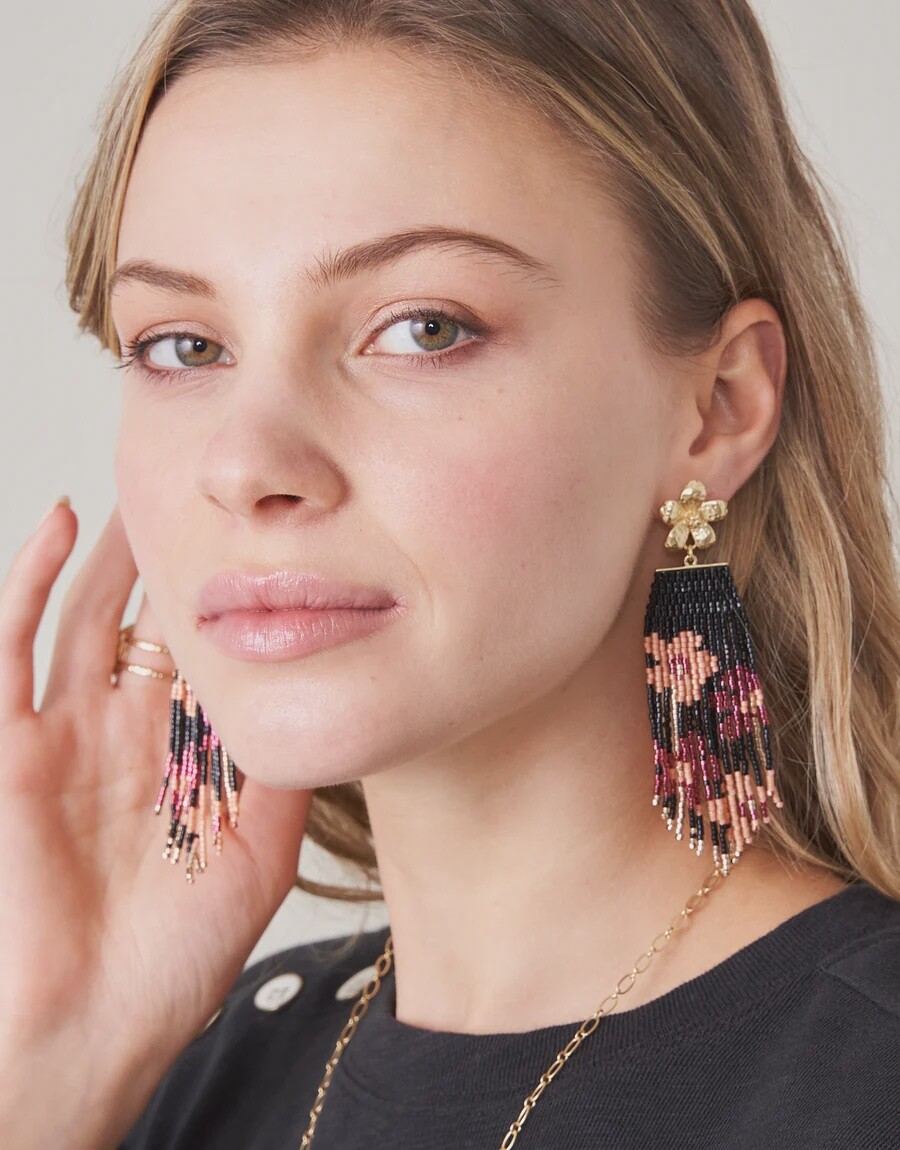 Spartina 449 Bitty Bead Earrings Black Floral Stem