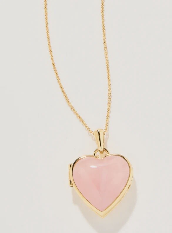 Spartina Heart Locket Necklace 30"Peach Moonstone