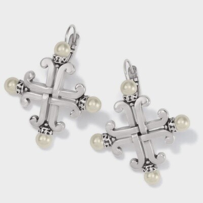 Brighton Taos Pearl Cross Leverback Earrings