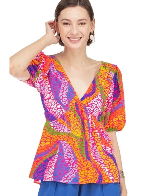 JOY JOY Pinwheel Animal Print Top