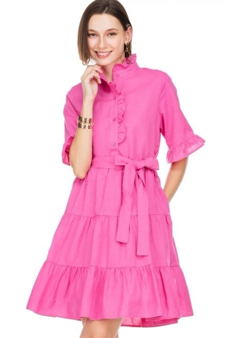 Jade Pink Button Up Dress With Belt