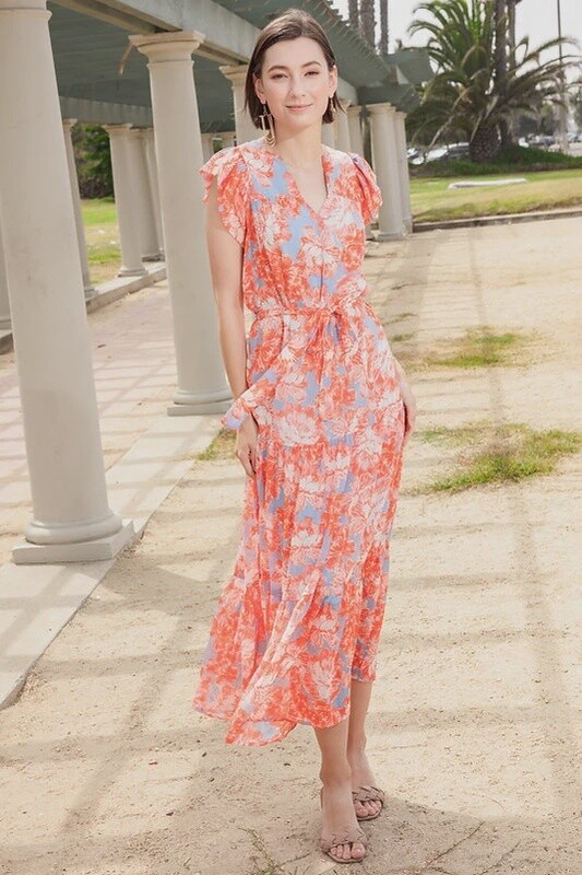 JOY JOY Orange Floral Maxi Dress