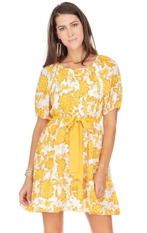 Jade Golden Paradise Peasant Button Down Dress- XL Only