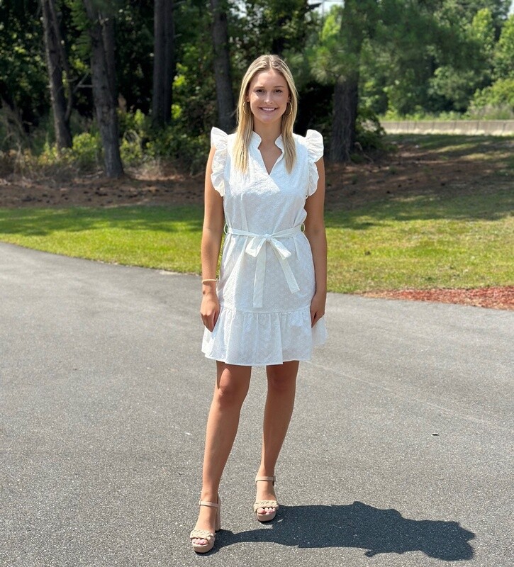 Jade White Eyelet Tie Dress