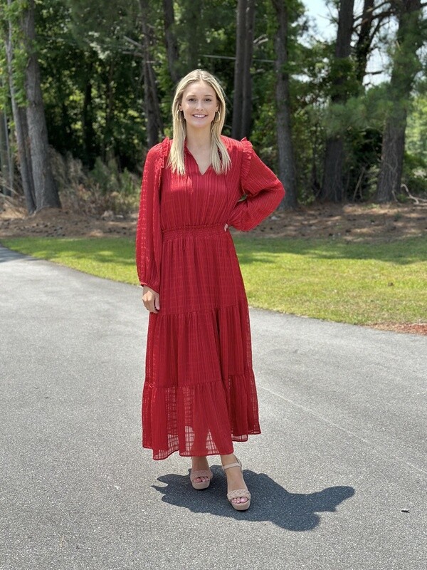 JOY JOY Red Long Sleeve Maxi Dress