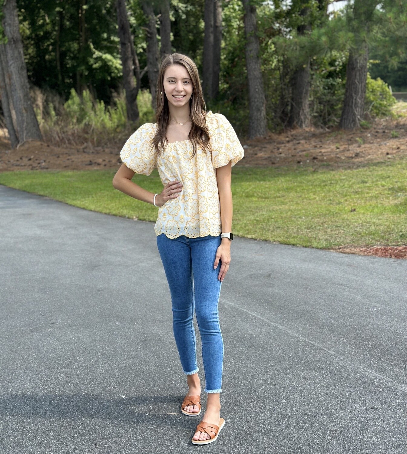 Jade Yellow Eyelet Puff Sleeve Top