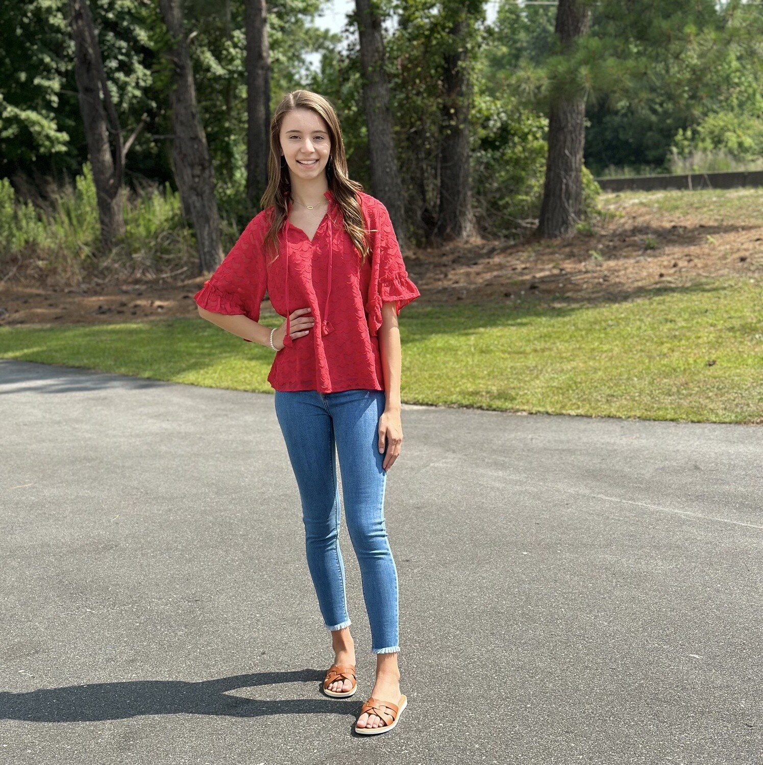 Jade Red Ruffle Sleeve Top