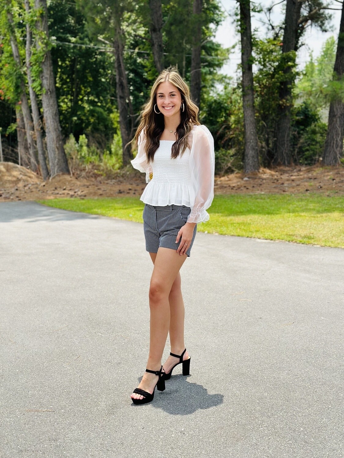 Jade Black and White Striped Shorts