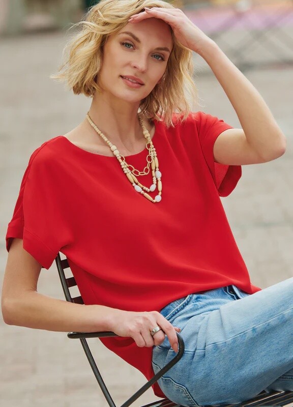 Charlie Paige Rhea Boat Neck Blouse, Colour: Goji Berry, Size: Small