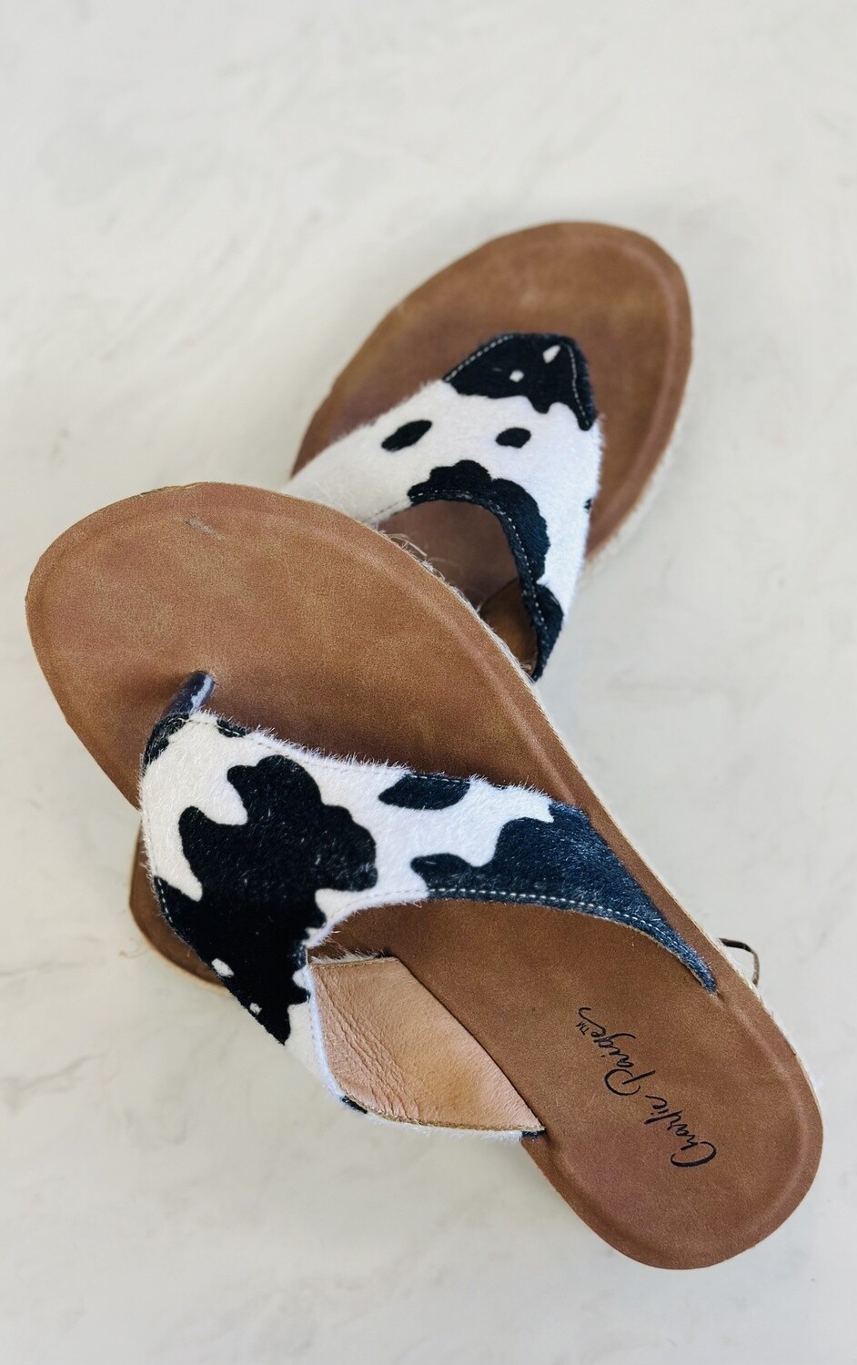 Charlie Paige Fancy Flip Flops, Size: 6, Style: Cow Print