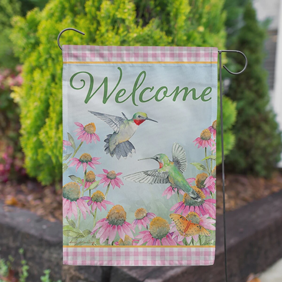 Birds Double Sided Garden Flags, Colour: Coneflowers and Hummingbirds