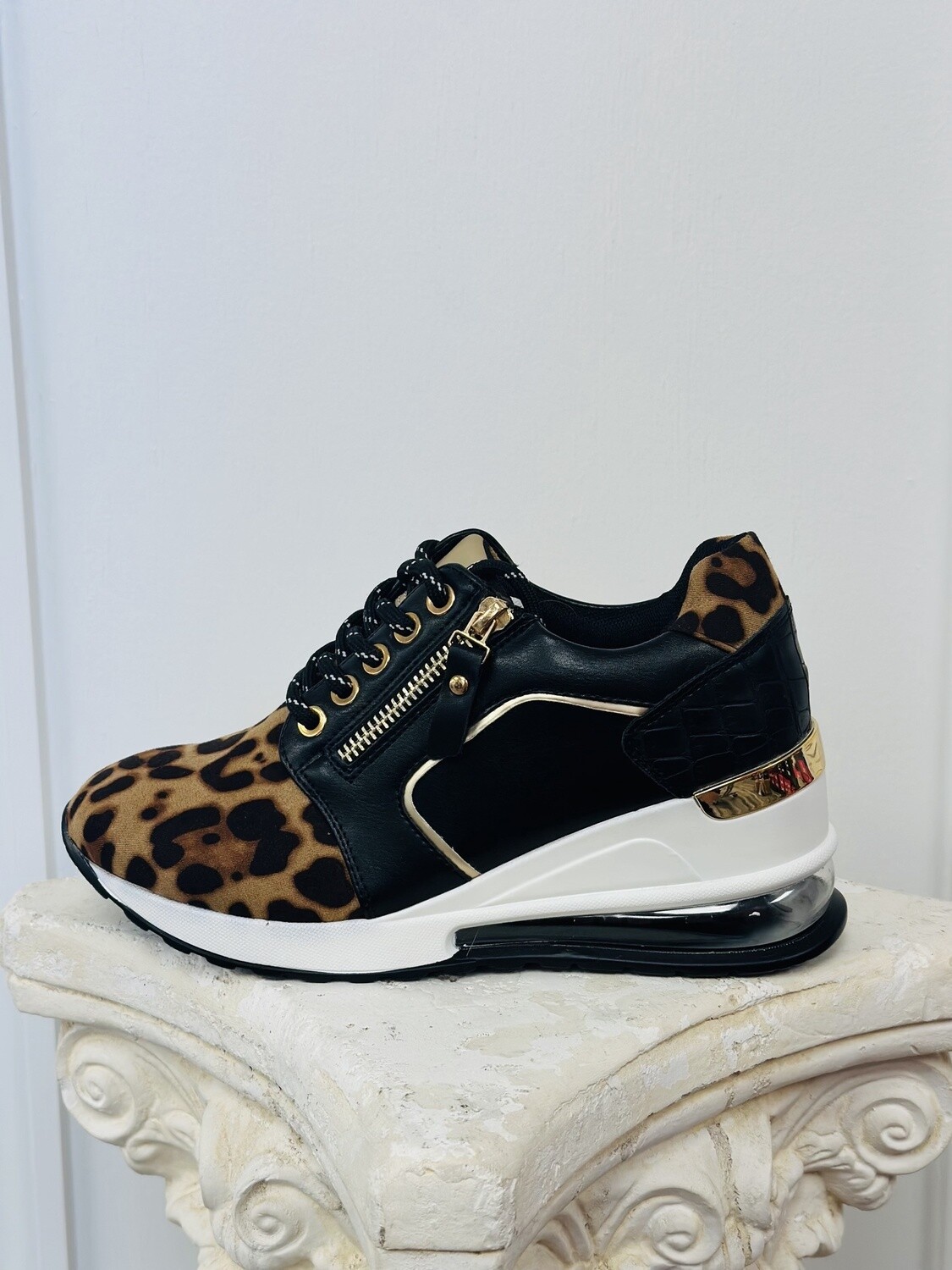 Ninety Union Ultra Black Leopard Heeled Sneaker