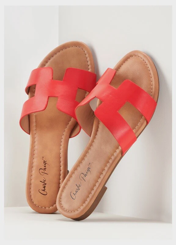 Charlie Paige Solid Cut Out Sandal, Size: 6, Colour: Red