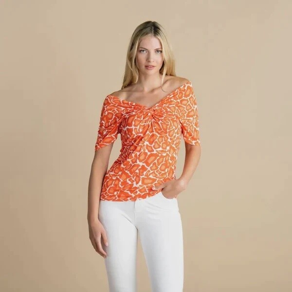 Marble Fashions Top Orange Giraffe Print