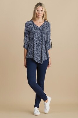 Marble Fashions Navy/White Print Relaxed Fit Scoop Neck Top