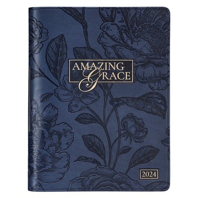 Christian Art Gifts 2024 Amazing Grace Navy Faux Leather Planner