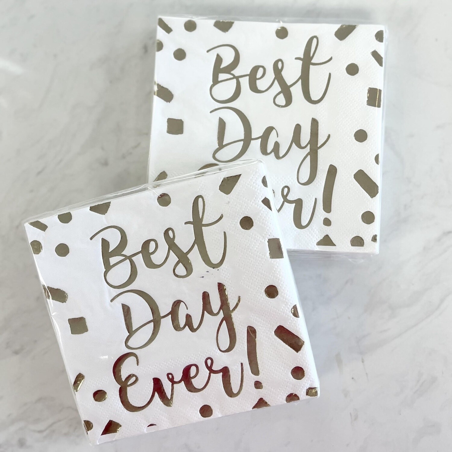 White and Metallic Gold Best Day Ever Napkins