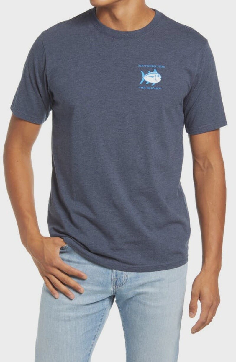 Southern Tide Men&#39;s Original Skipjack T-Shirt, Size: XS, Colour: Heather Indigo Oasis