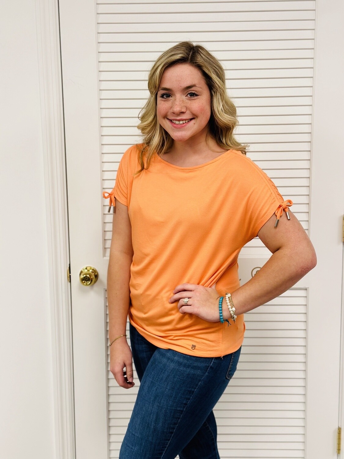 Marble Fashion Relaxed Tie Sleeve Top, Size: Small, Colour: Orange